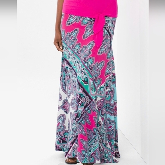 Chico's Paisley Scarf Print Maxi Skirt Size 3 US XL/16 Stretch Pull-on Floral - Picture 3 of 11